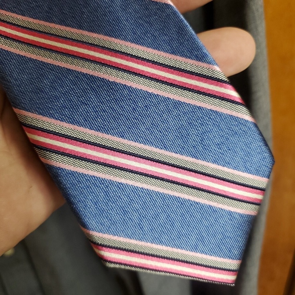 Broletto One Size Necktie Mens Blue Pink Striped Silk Formal Business Accessory